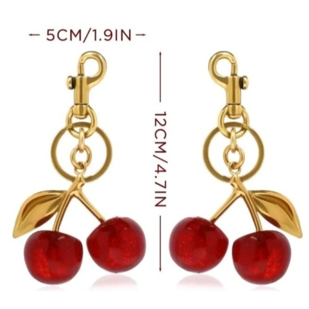 2-Sparkle Red Cherry Keychains & Charms - Cute Cherry Charm for Handbags NEW